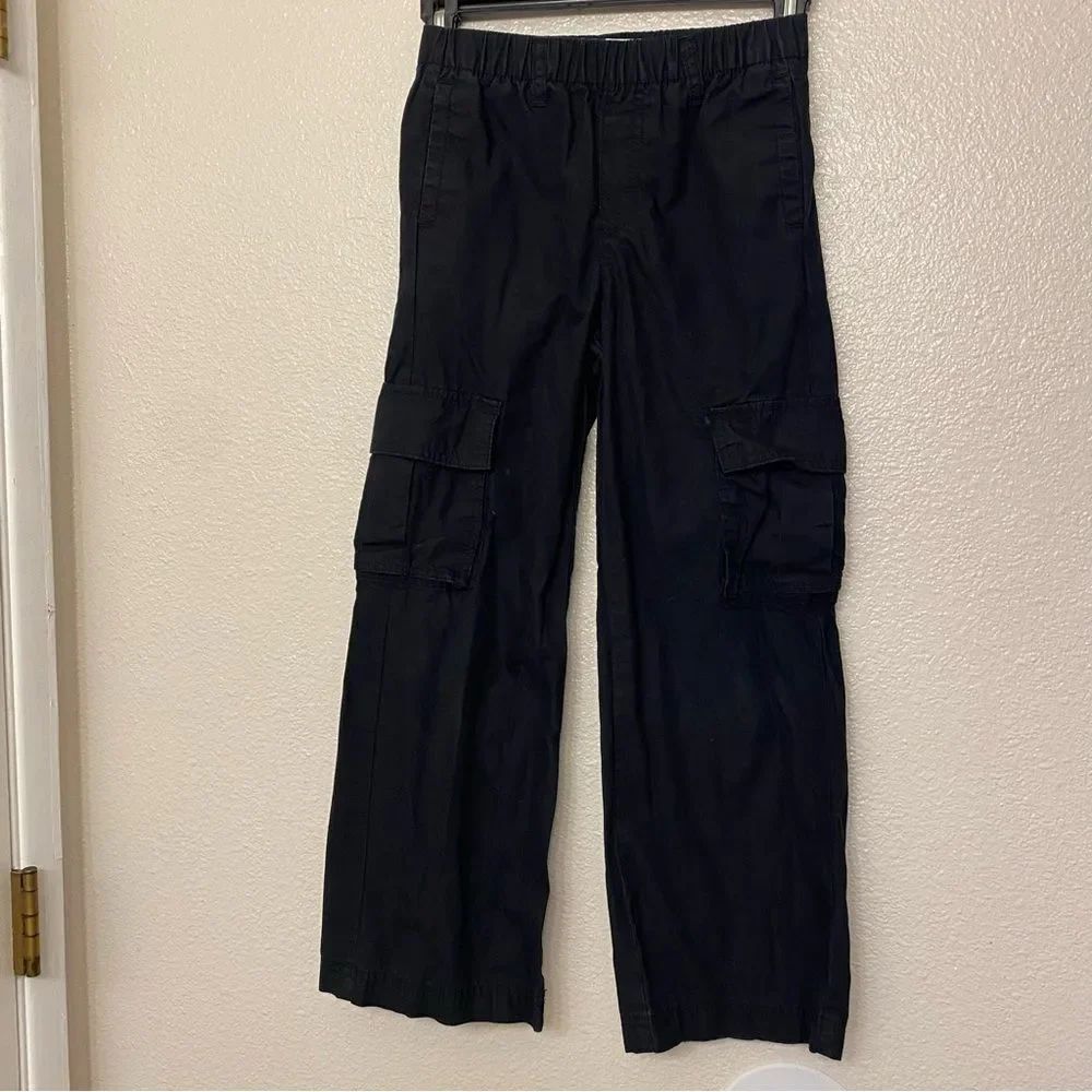 Old Navy high waisted wide leg Pull-on black cotton cargo pants M 8